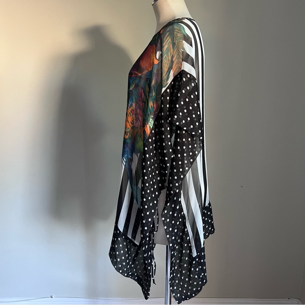 Liz Davenport 100% Silk Short Sleeve Blouse Swim Coverup Side Ties Striped OS - Picture 4 of 14